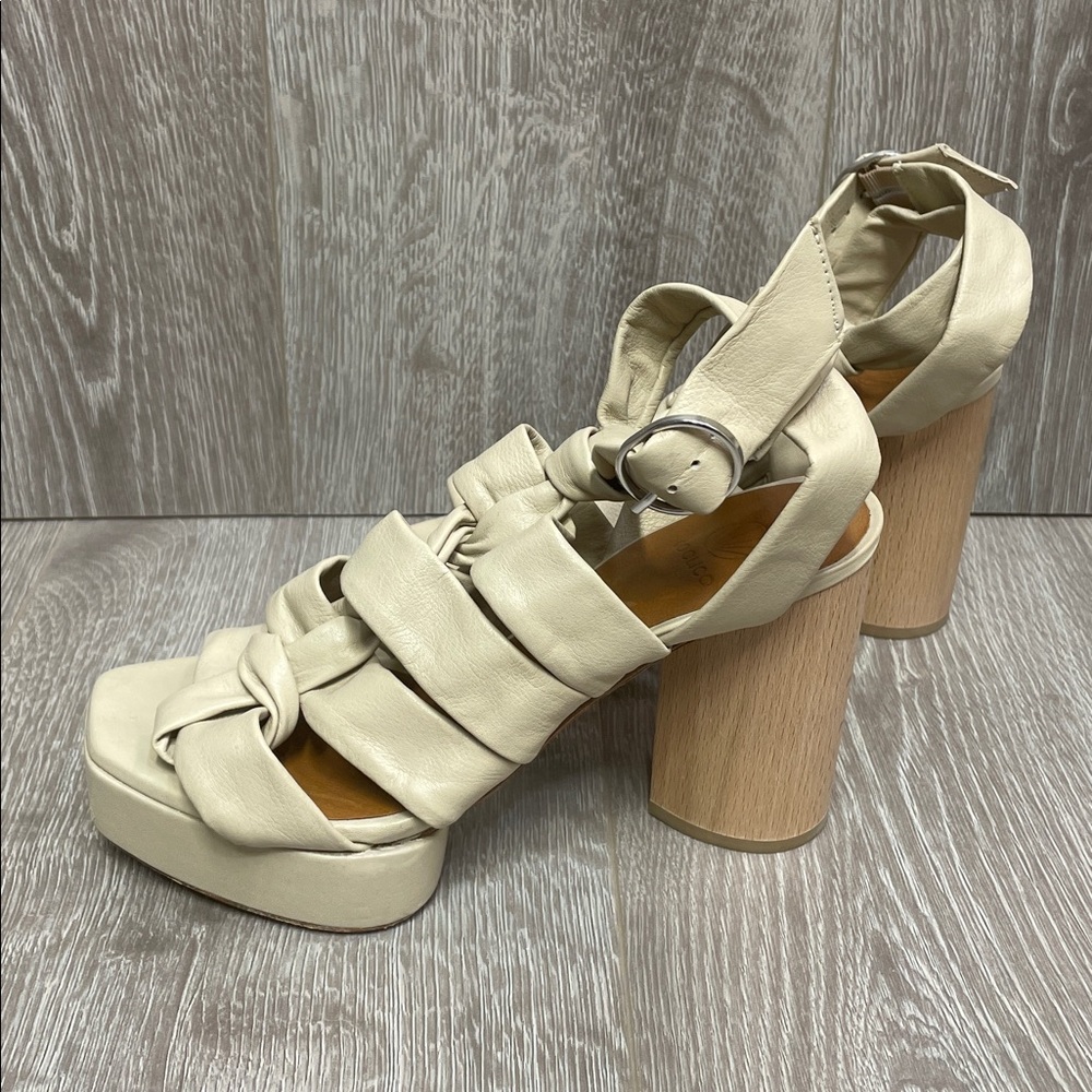 Coclico April Platform Heel Latte Macchiato Italian Leather Open Toe Sandals 37